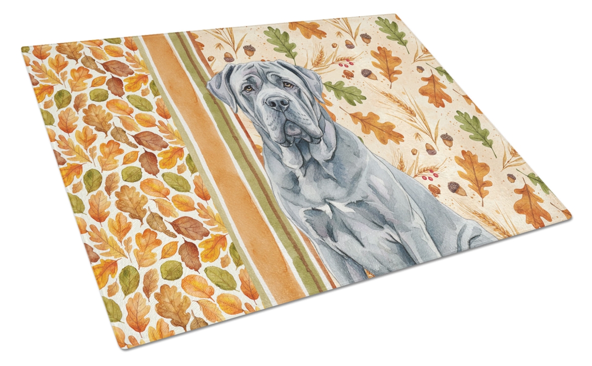 Picture of Carolines Treasures WDK7922LCB 15 x 12 in. Blue Neapolitan Mastiff Heirloom Fall Glass Cutting Board
