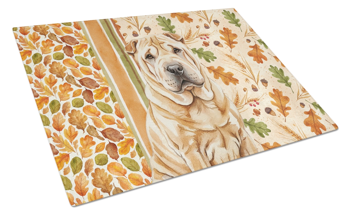 Picture of Carolines Treasures WDK8009LCB 15 x 12 in. Red Shar Pei Heirloom Fall Glass Cutting Board