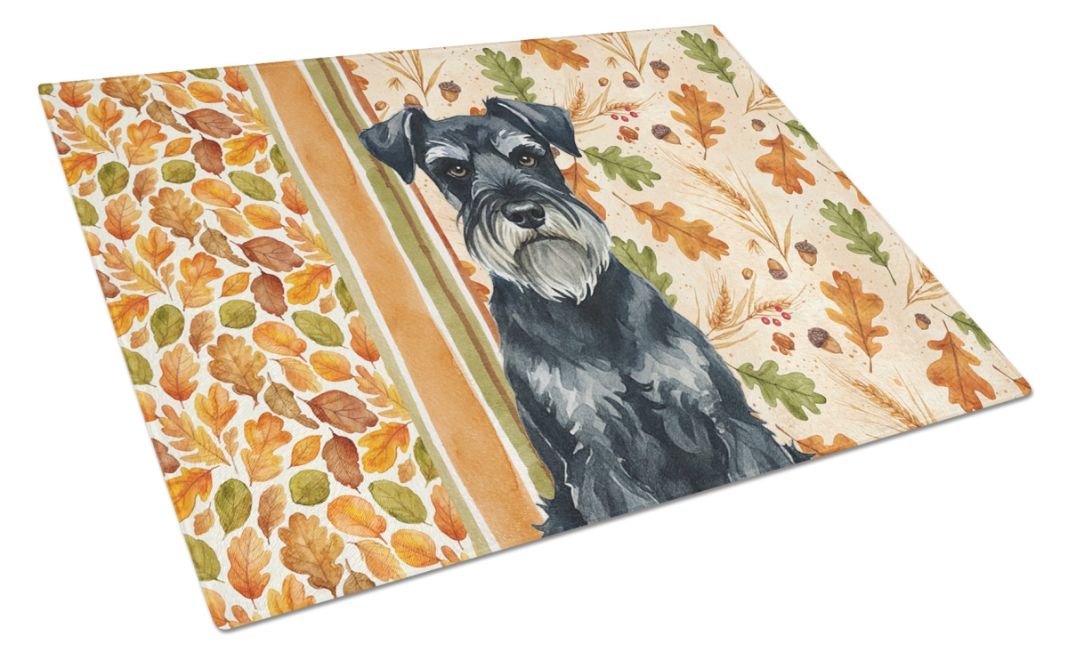 Picture of Carolines Treasures WDK8032LCB 15 x 12 in. Standard Schnauzer Heirloom Fall Glass Cutting Board