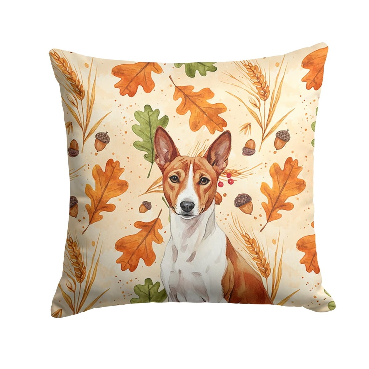 WDK7694PW1414 14 x 14 in. Red & White Basenji Heirloom Fall Throw Pillow
