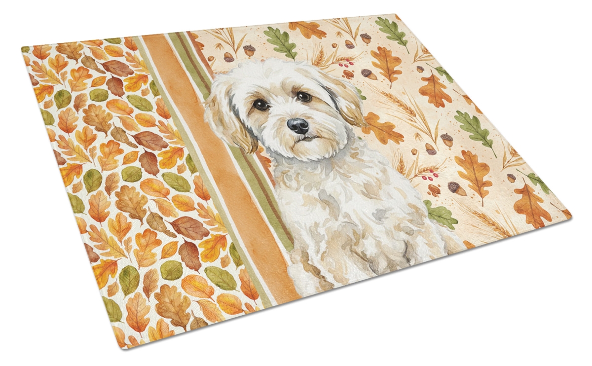 Picture of Carolines Treasures WDK7907LCB 15 x 12 in. Maltipoo Heirloom Fall Glass Cutting Board