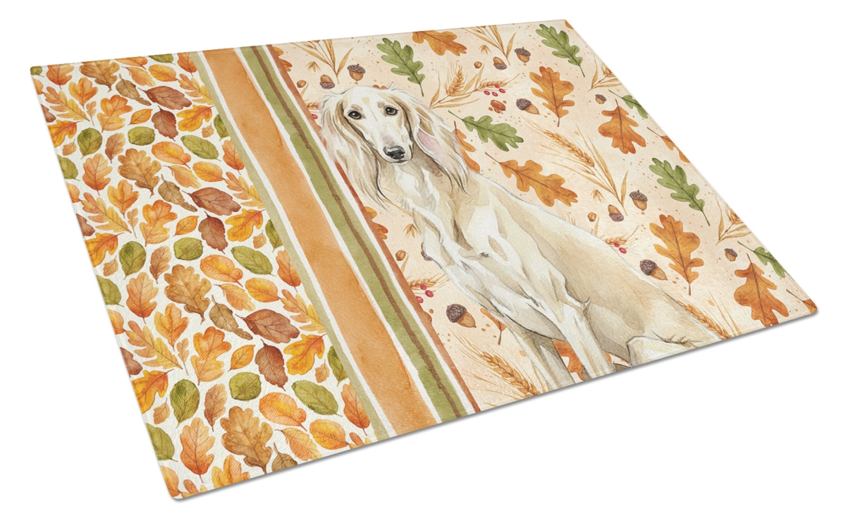 Picture of Carolines Treasures WDK7995LCB 15 x 12 in. Cream Saluki Heirloom Fall Glass Cutting Board