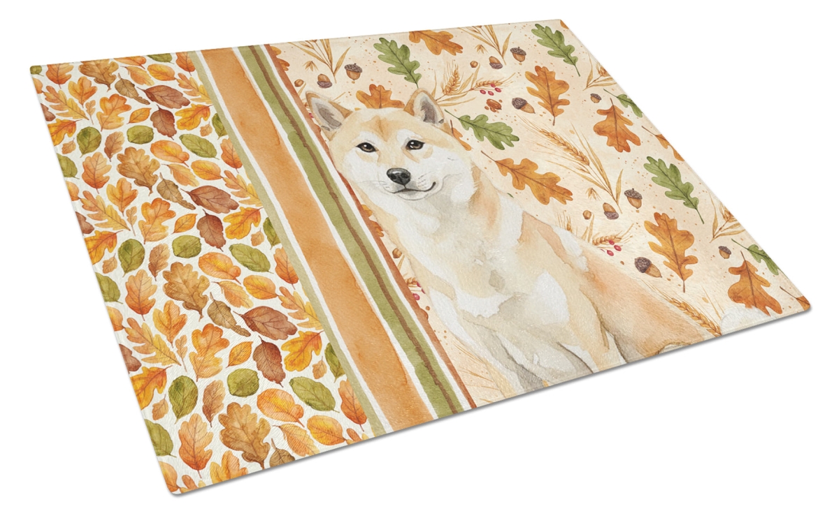 Picture of Carolines Treasures WDK8014LCB 15 x 12 in. Cream Shiba Inu Heirloom Fall Glass Cutting Board