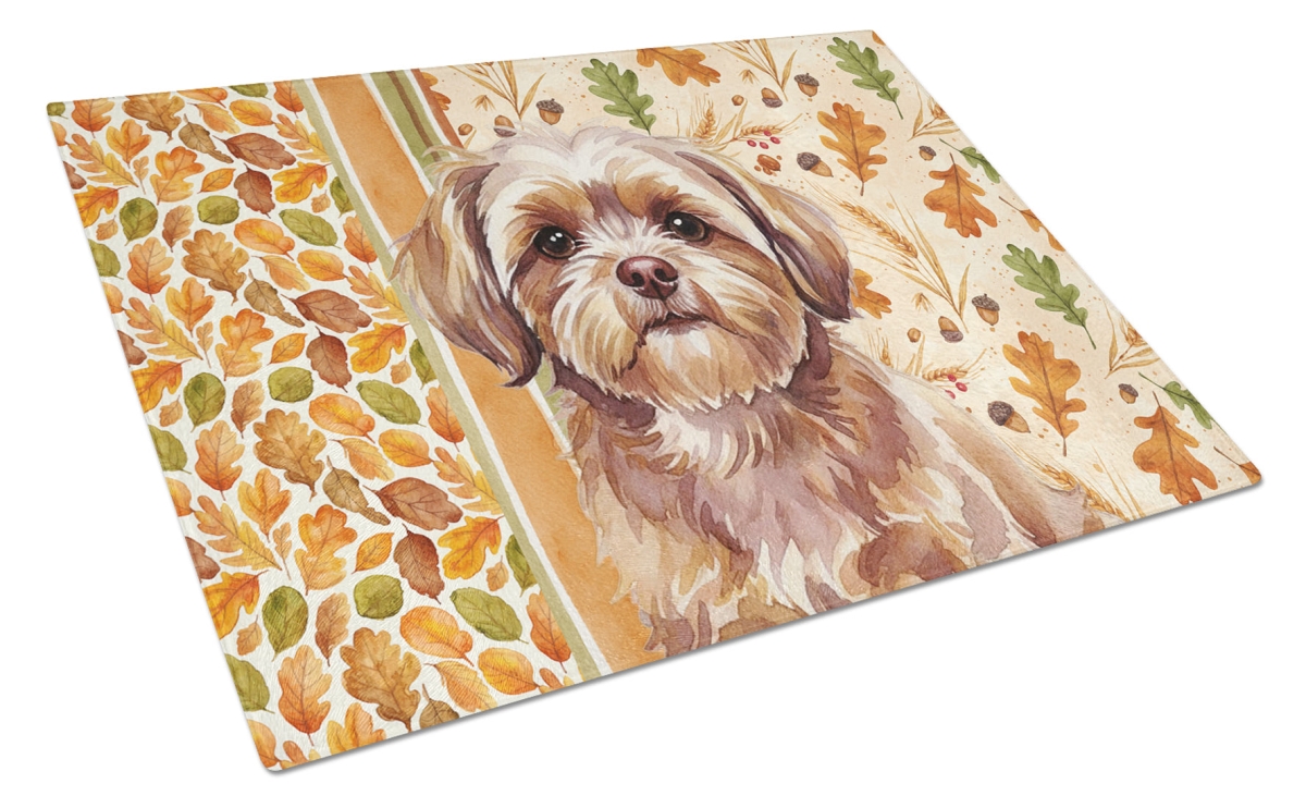 Picture of Carolines Treasures WDK8019LCB 15 x 12 in. Liver Shih Tzu Heirloom Fall Glass Cutting Board
