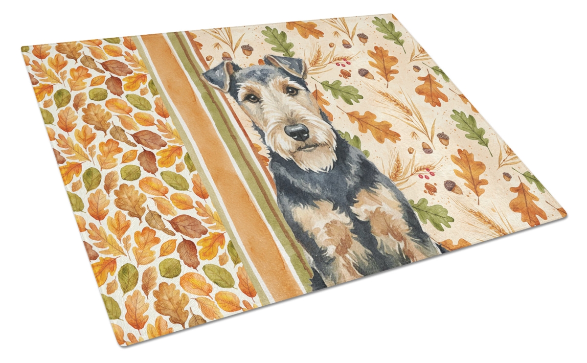 Picture of Carolines Treasures WDK8049LCB 15 x 12 in. Welsh Terrier Heirloom Fall Glass Cutting Board