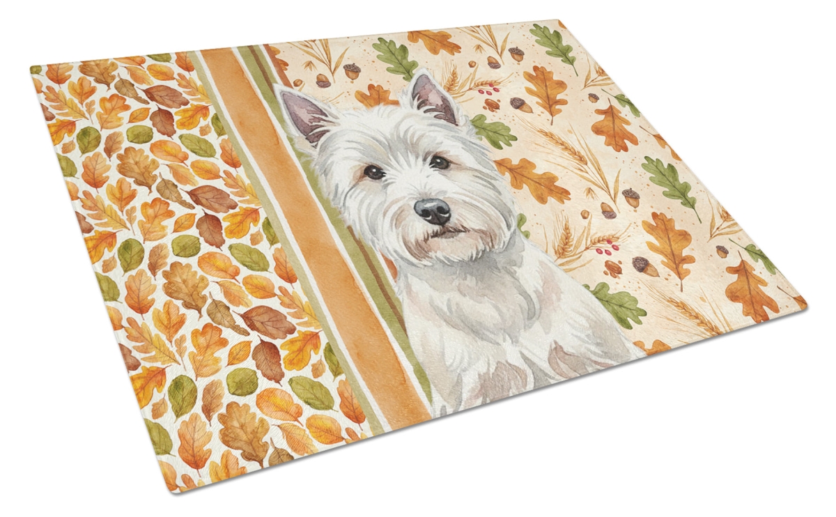 Picture of Carolines Treasures WDK8050LCB 15 x 12 in. Westie Heirloom Fall Glass Cutting Board