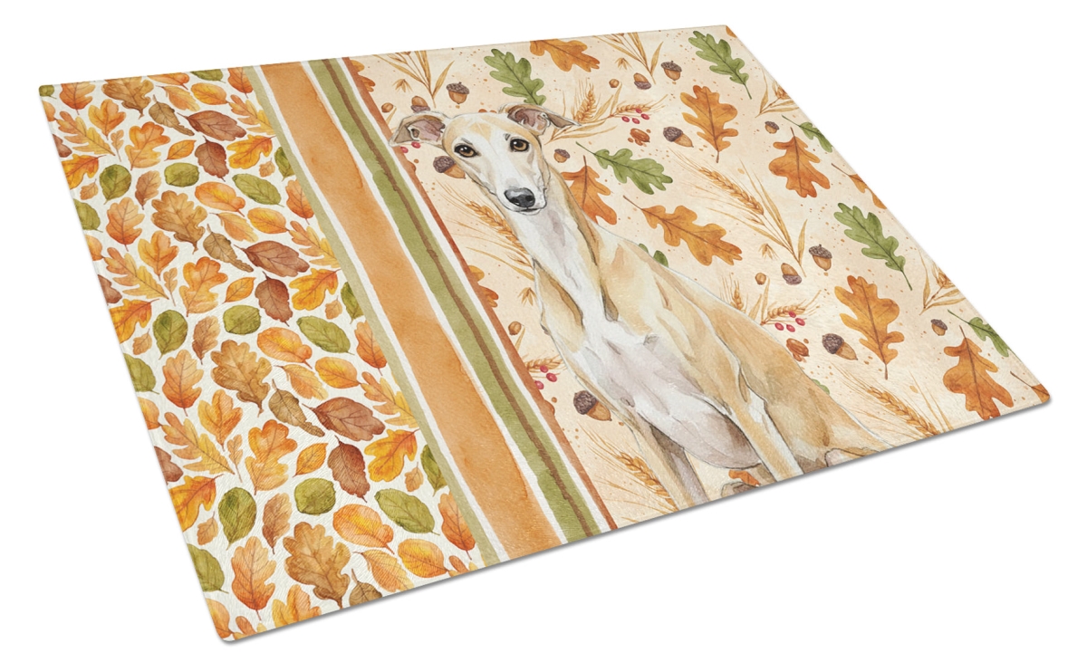 Picture of Carolines Treasures WDK8054LCB 15 x 12 in. Fawn Whippet Heirloom Fall Glass Cutting Board