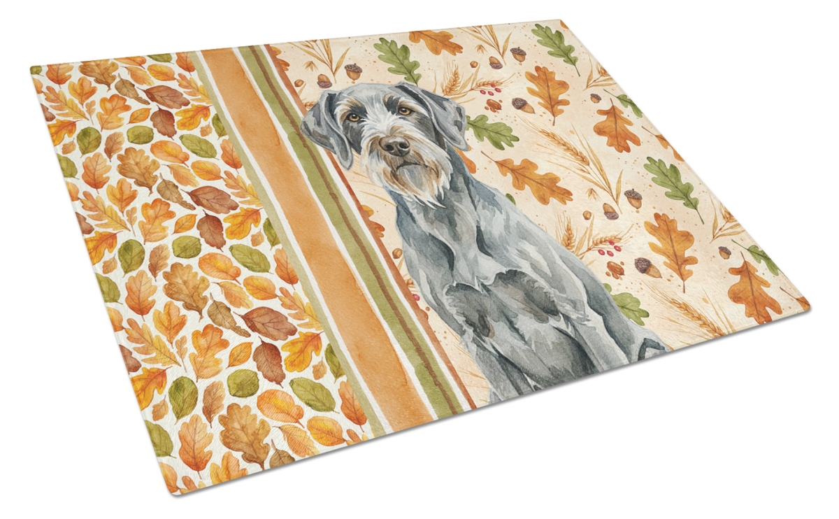 Picture of Carolines Treasures WDK8060LCB 15 x 12 in. Steel Gray Wirehaired Pointing Griffon Heirloom Fall Glass Cutting Board