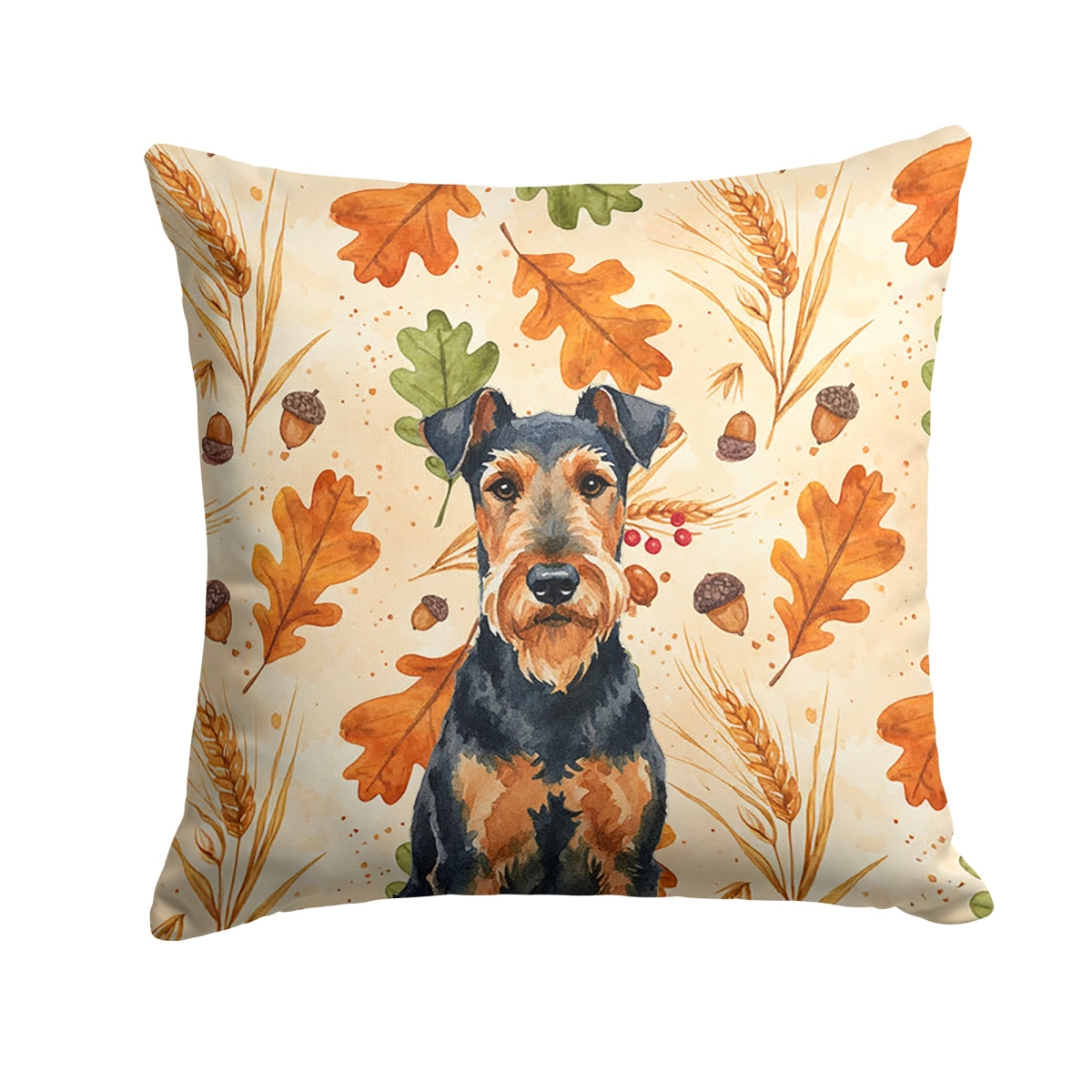 WDK7667PW1414 14 x 14 in. Airedale Terrier Heirloom Fall Throw Pillow