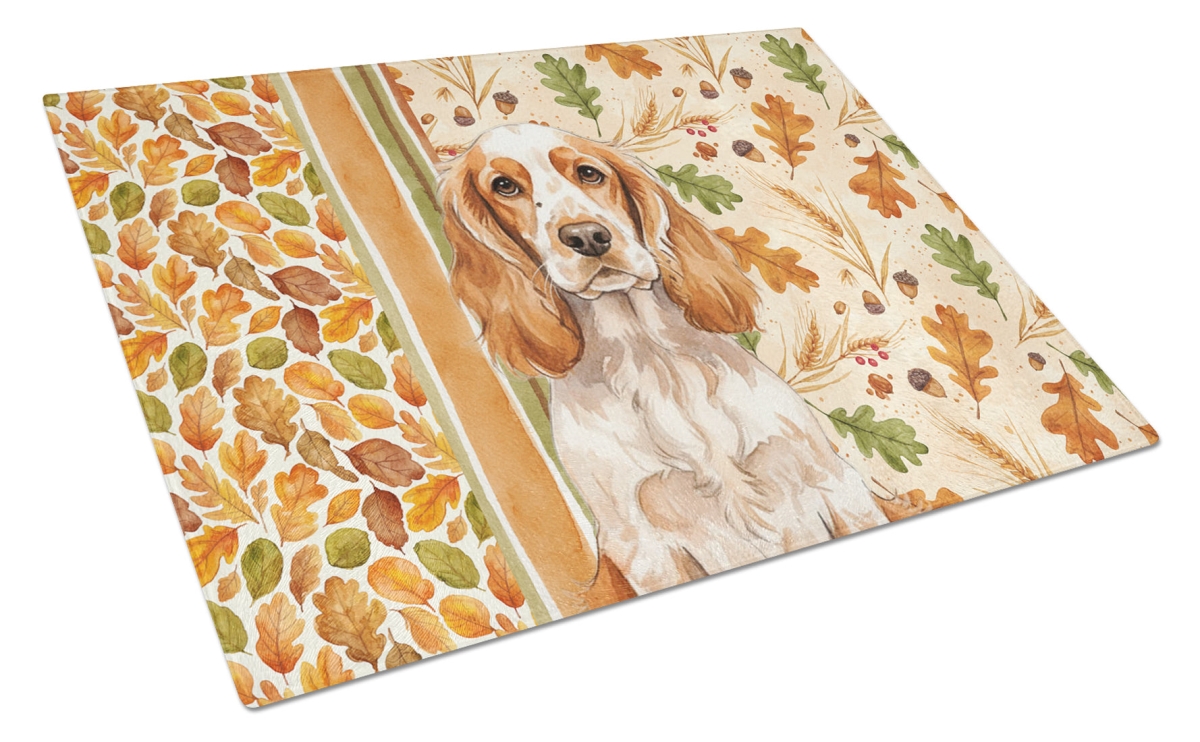 Picture of Carolines Treasures WDK7822LCB 15 x 12 in. Orange Roan English Cocker Spaniel Heirloom Fall Glass Cutting Board