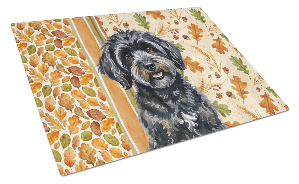 WDK7867LCB 15 x 12 in. Black Havanese Heirloom Fall Glass Cutting Board