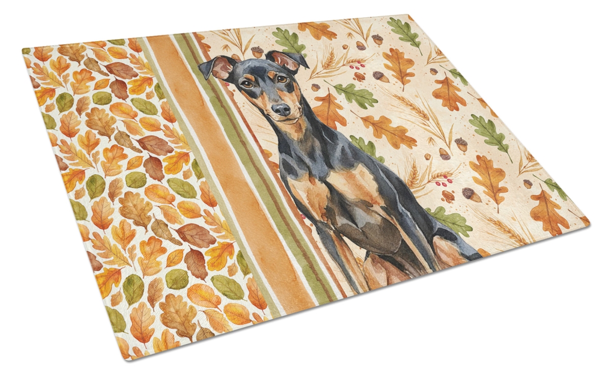 Picture of Carolines Treasures WDK7908LCB 15 x 12 in. Manchester Terrier Heirloom Fall Glass Cutting Board