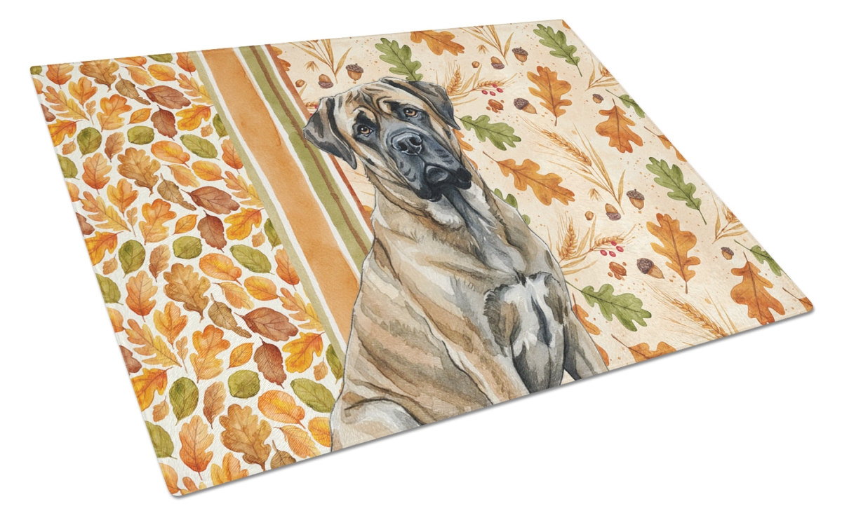 Picture of Carolines Treasures WDK7909LCB 15 x 12 in. Brindle Mastiff Heirloom Fall Glass Cutting Board