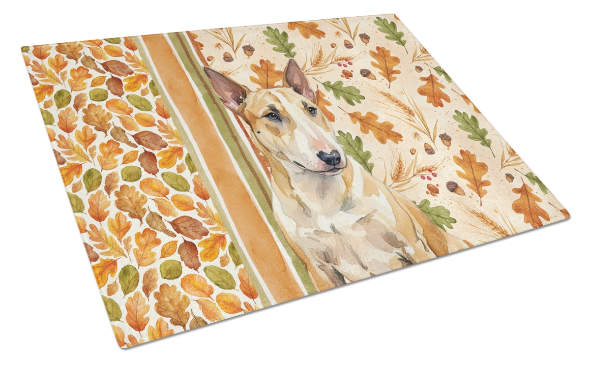 Picture of Carolines Treasures WDK7911LCB 15 x 12 in. Miniature Bull Terrier Heirloom Fall Glass Cutting Board