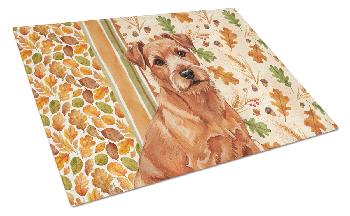 Picture of Carolines Treasures WDK7930LCB 15 x 12 in. Red Norfolk Terrier Heirloom Fall Glass Cutting Board