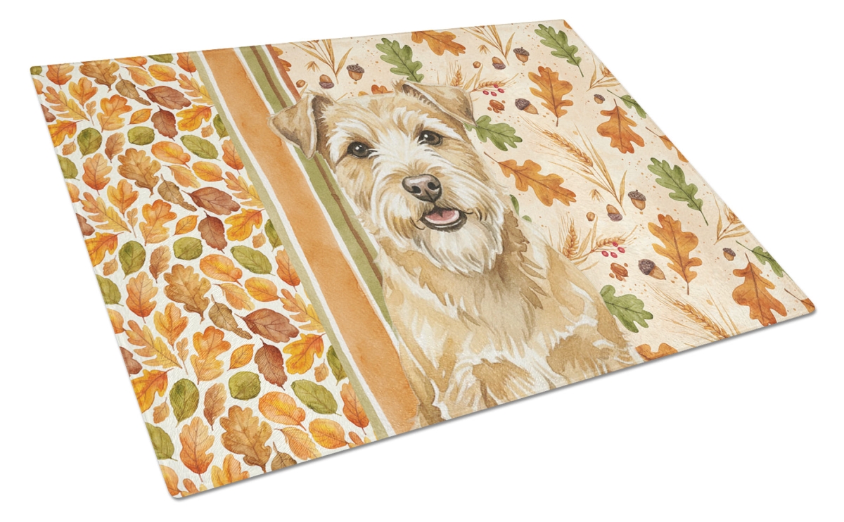 Picture of Carolines Treasures WDK7931LCB 15 x 12 in. Wheaten Norfolk Terrier Heirloom Fall Glass Cutting Board