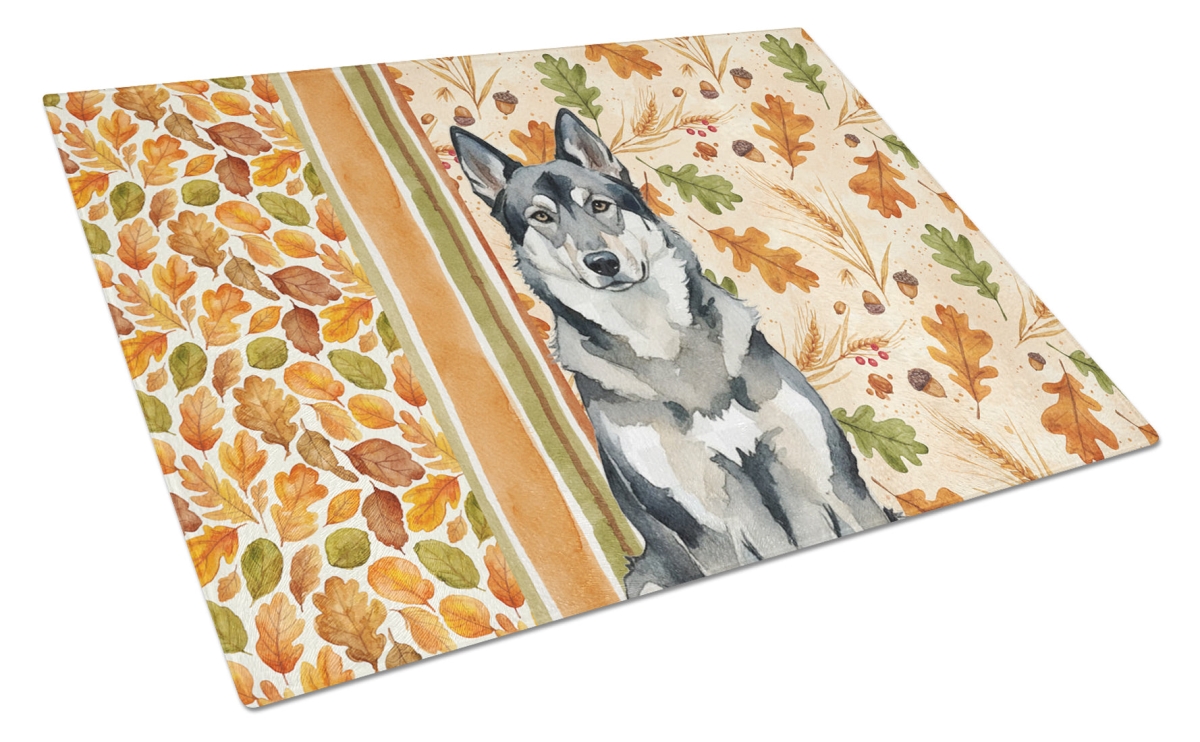 Picture of Carolines Treasures WDK7932LCB 15 x 12 in. Norwegian Elkhound Heirloom Fall Glass Cutting Board