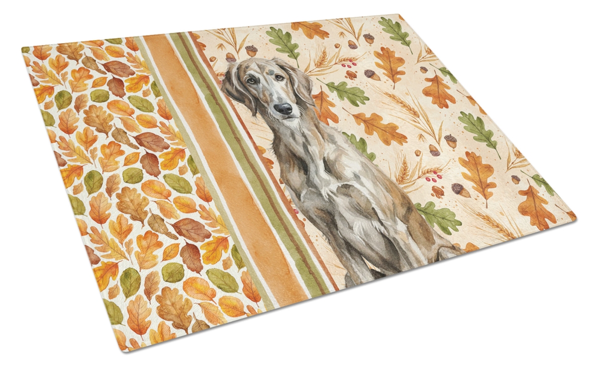 Picture of Carolines Treasures WDK8003LCB 15 x 12 in. Brindle Scottish Deerhound Heirloom Fall Glass Cutting Board