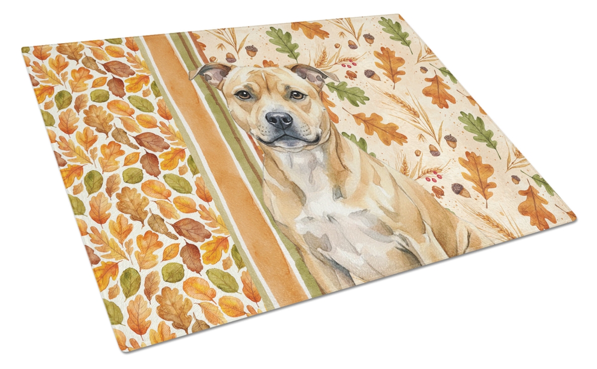 Picture of Carolines Treasures WDK8030LCB 15 x 12 in. Fawn Staffordshire Bull Terrier Heirloom Fall Glass Cutting Board