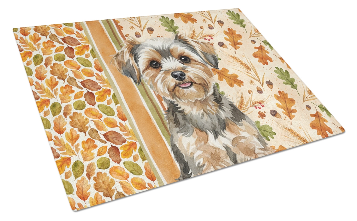 Picture of Carolines Treasures WDK8062LCB 15 x 12 in. Yorkipoo Heirloom Fall Glass Cutting Board