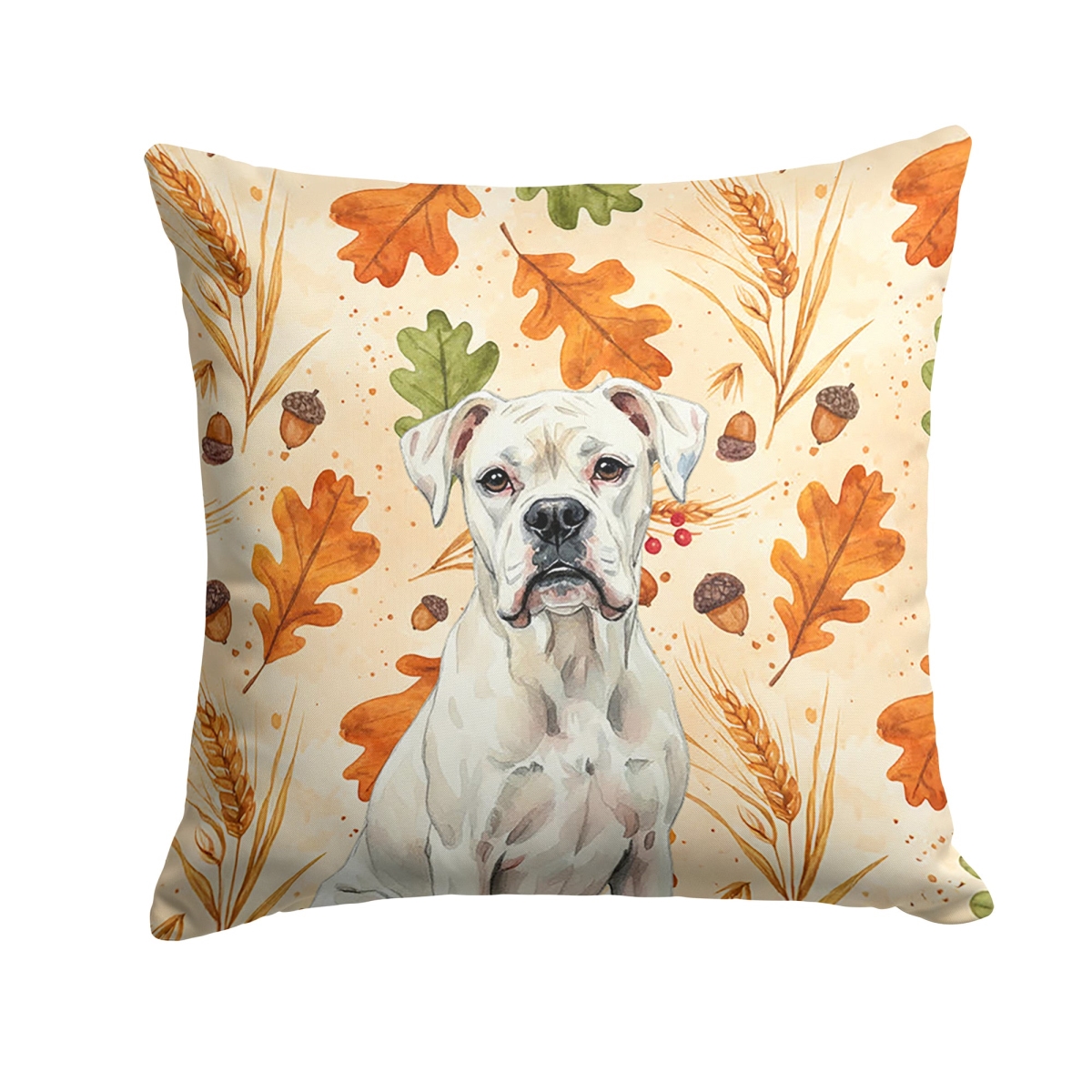 WDK7737PW1414 14 x 14 in. White Boxer Heirloom Fall Throw Pillow