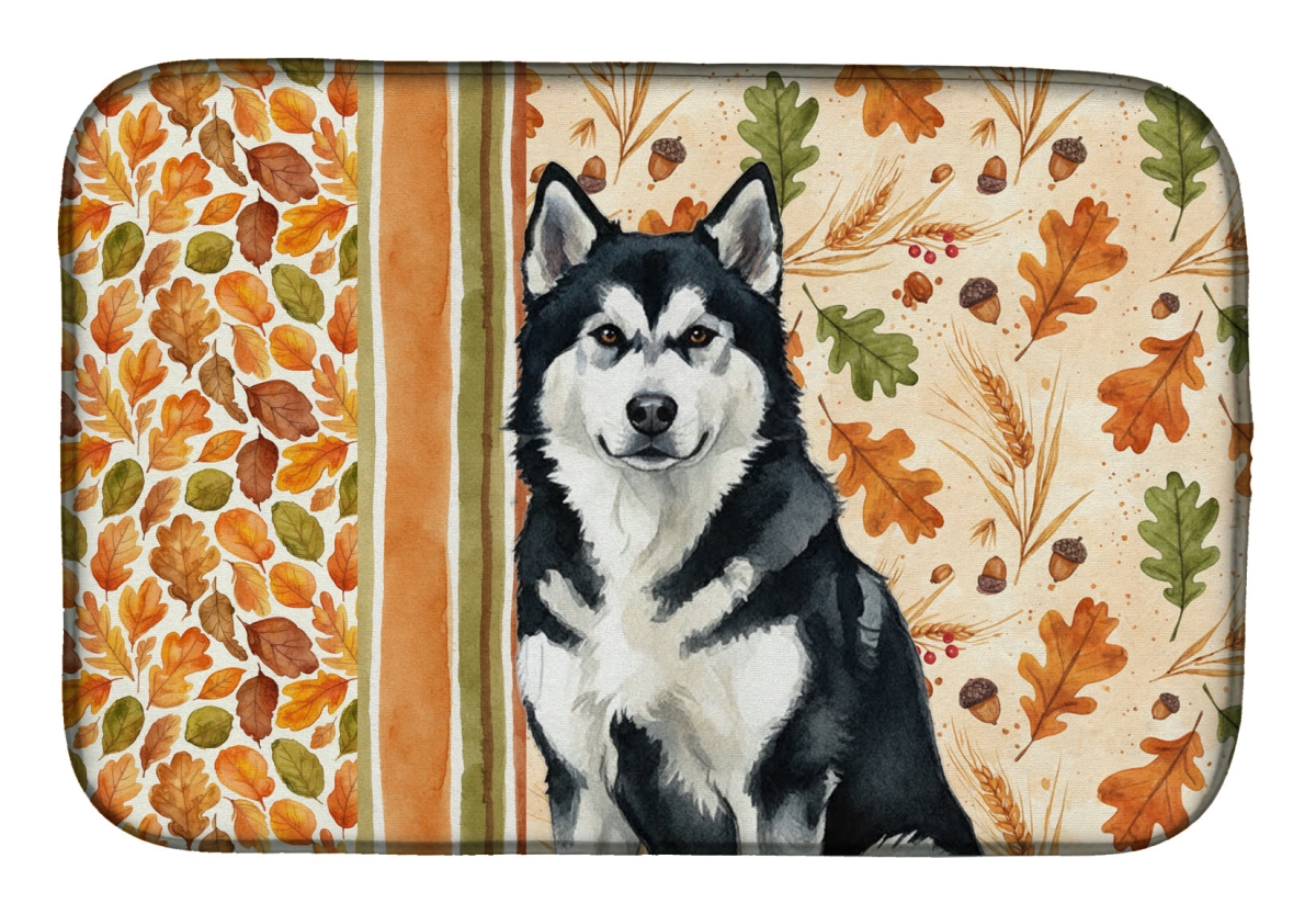 Picture of Carolines Treasures WDK7673DDM 21 x 14 in. Black & White Alaskan Malamute Heirloom Fall Dish Drying Mat - Multi Color