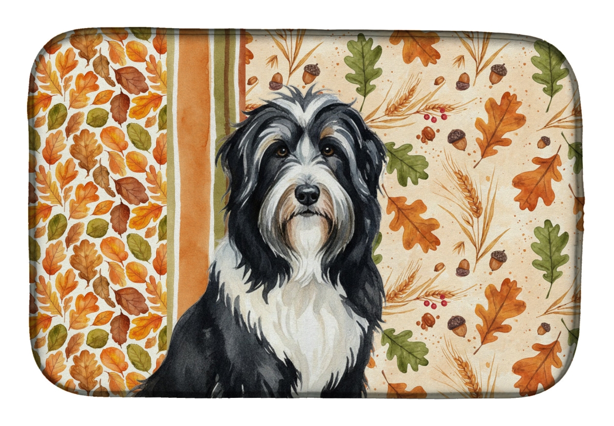 Picture of Carolines Treasures WDK7701DDM 21 x 14 in. Black Bearded Collie Heirloom Fall Dish Drying Mat - Multi Color