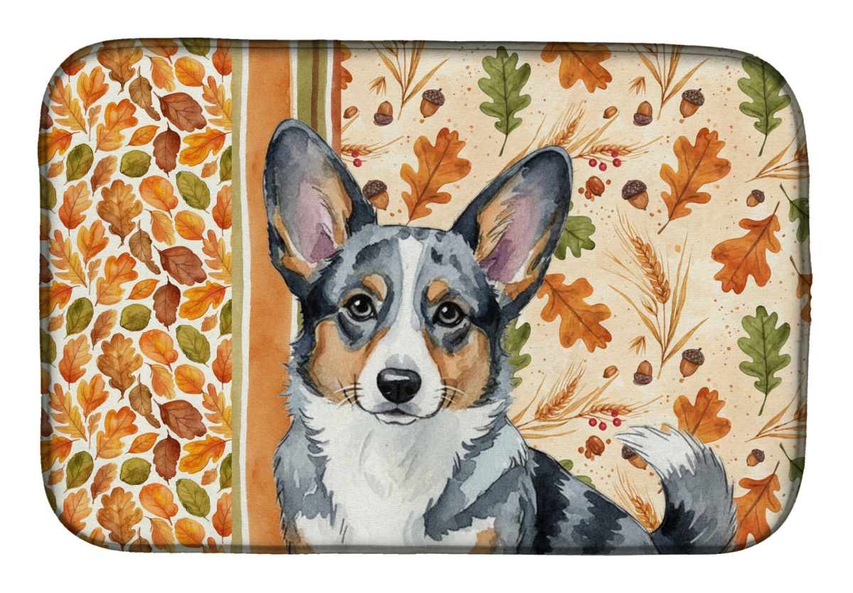 Picture of Carolines Treasures WDK7759DDM 21 x 14 in. Blue Merle Cardigan Welsh Corgi Heirloom Fall Dish Drying Mat - Multi Color