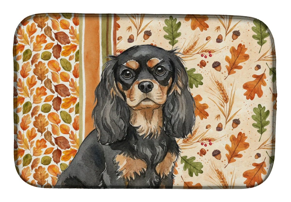 Picture of Carolines Treasures WDK7762DDM 21 x 14 in. Black & Tan Cavalier Spaniel Heirloom Fall Dish Drying Mat - Multi Color