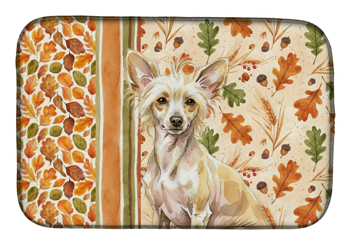 Picture of Carolines Treasures WDK7775DDM 21 x 14 in. Hairless Palomino Chinese Crested Heirloom Fall Dish Drying Mat - Multi Color