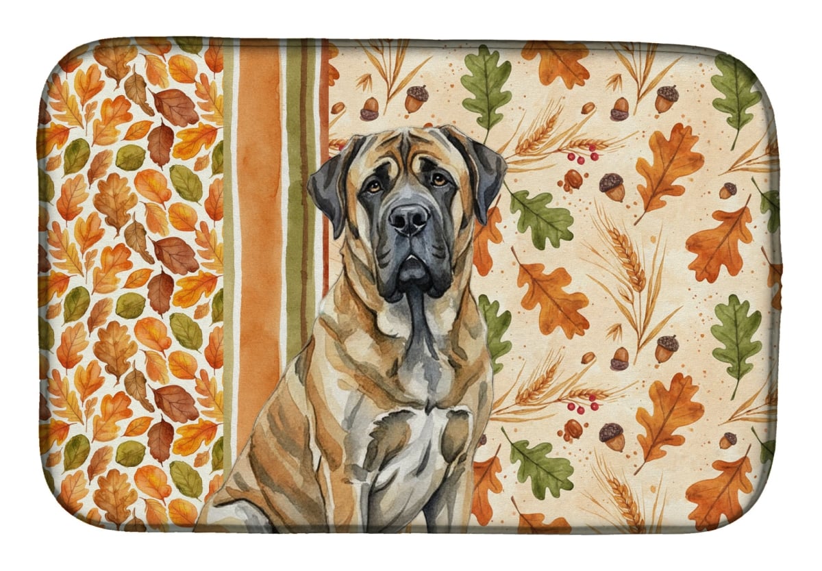 Picture of Carolines Treasures WDK7825DDM 21 x 14 in. Brindle English Mastiff Heirloom Fall Dish Drying Mat - Multi Color
