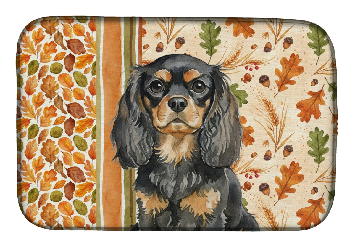 Picture of Carolines Treasures WDK7834DDM 21 x 14 in. Black & Tan English Toy Spaniel Heirloom Fall Dish Drying Mat - Multi Color