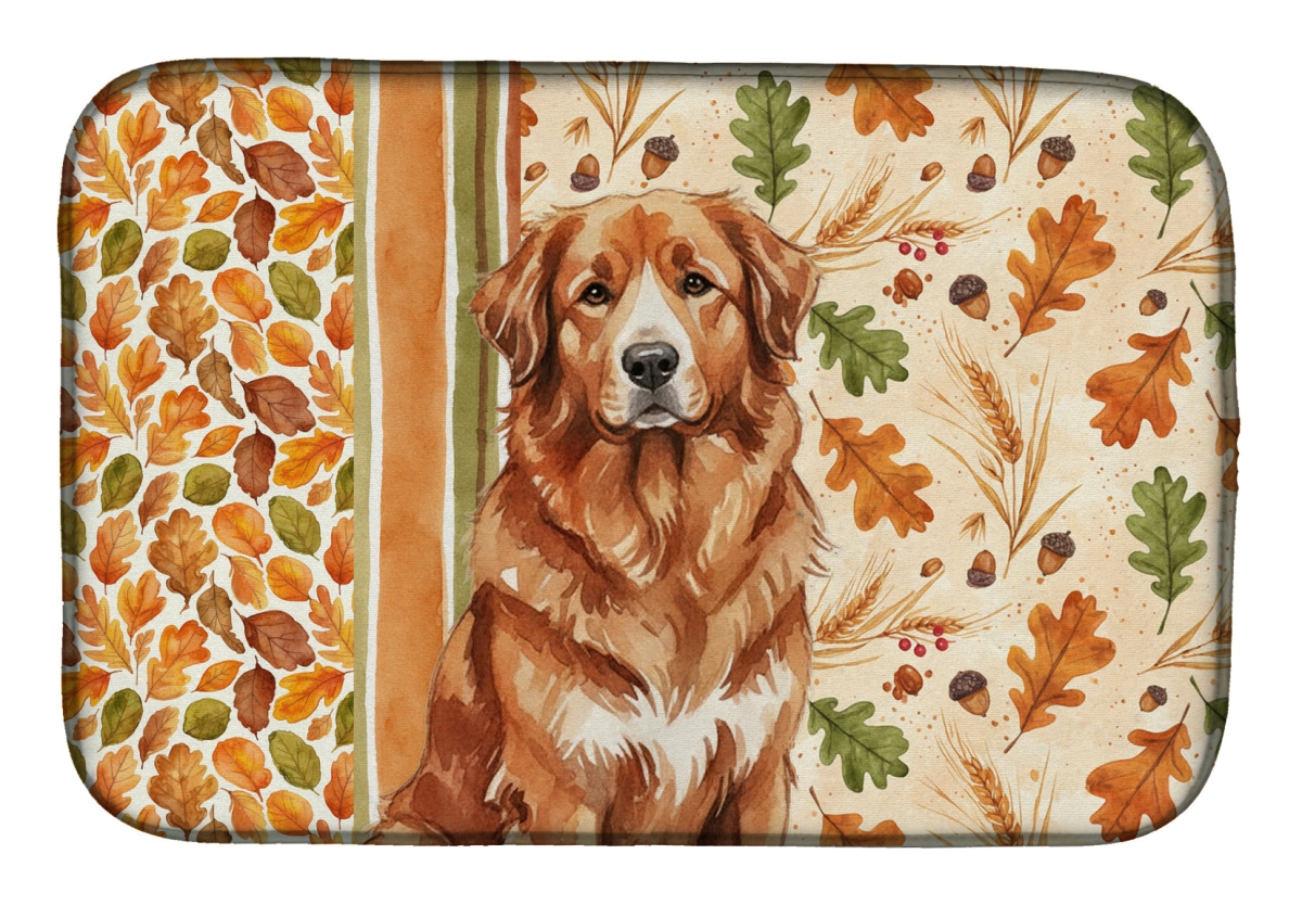 Picture of Carolines Treasures WDK7857DDM 21 x 14 in. Reddish Brown Great Pyrenees Heirloom Fall Dish Drying Mat - Multi Color