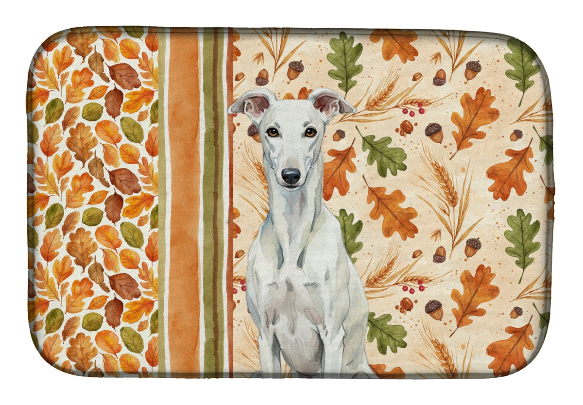 Picture of Carolines Treasures WDK7866DDM 21 x 14 in. White Greyhound Heirloom Fall Dish Drying Mat - Multi Color