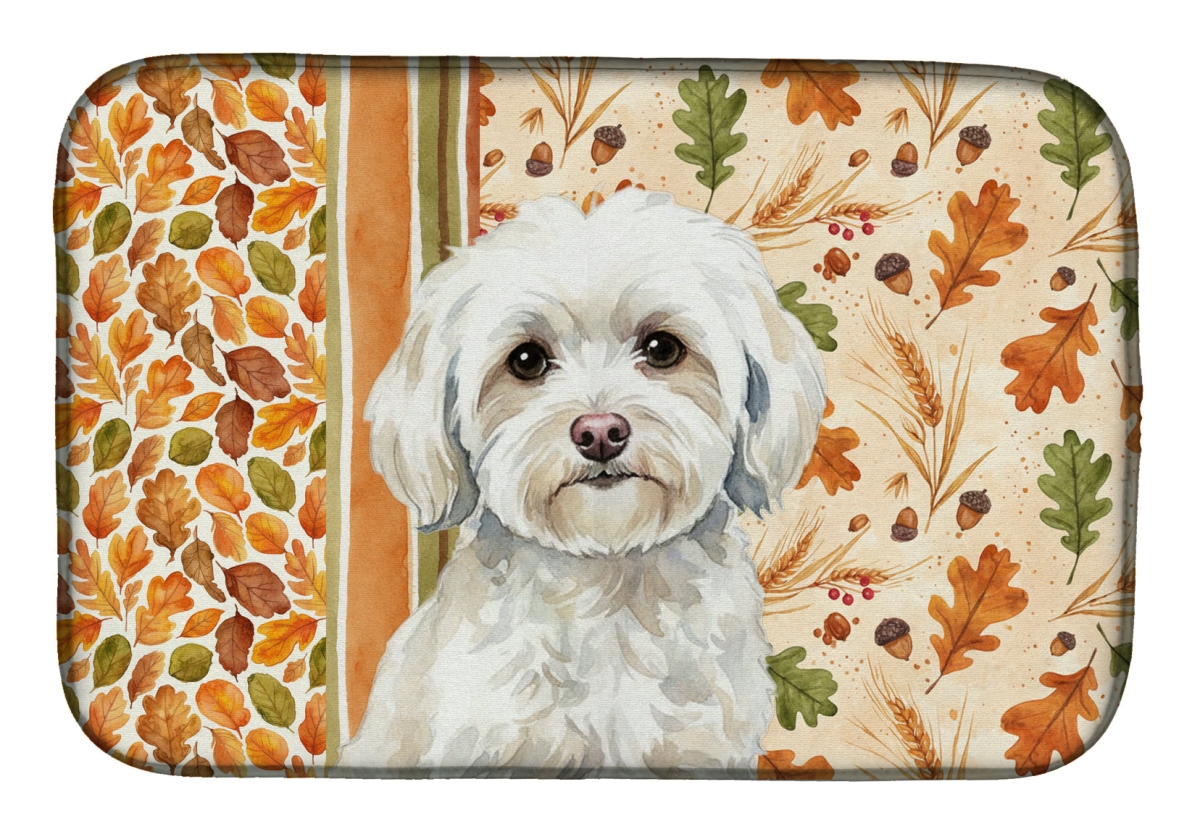 Picture of Carolines Treasures WDK7870DDM 21 x 14 in. White Havanese Heirloom Fall Dish Drying Mat - Multi Color