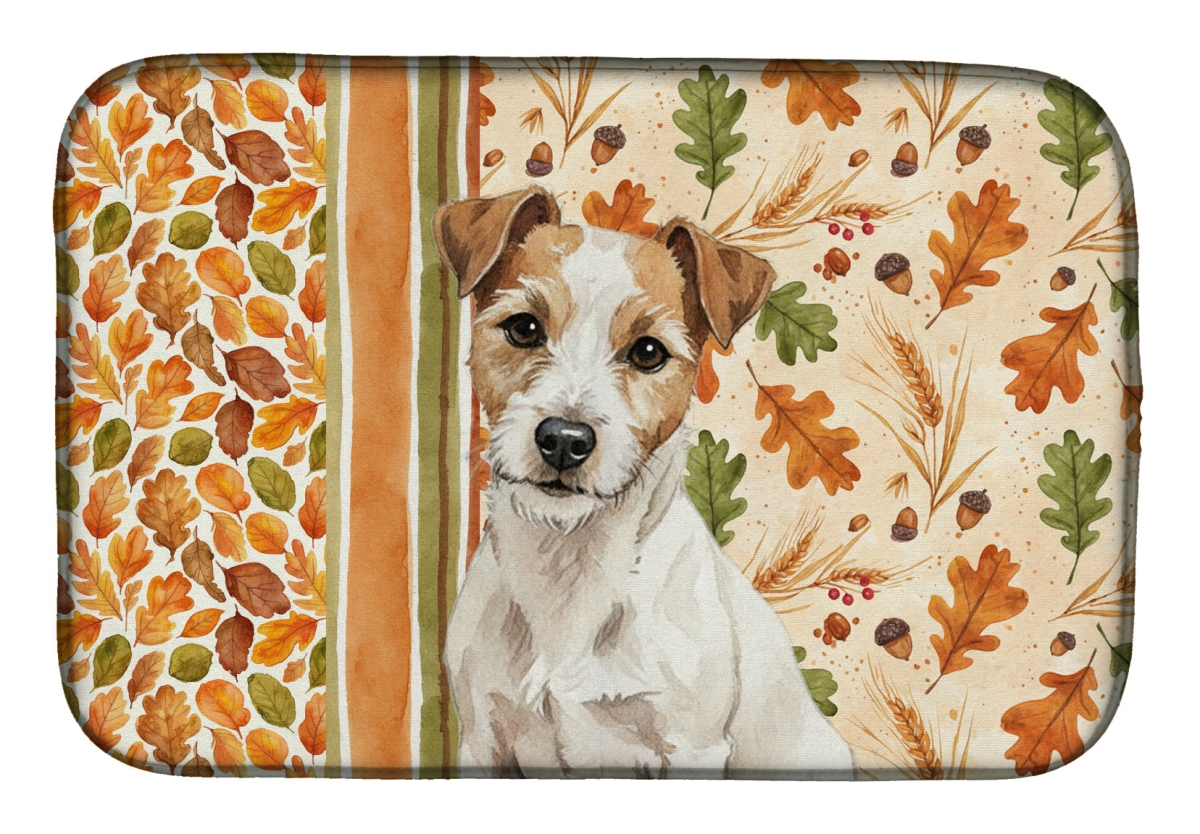 Picture of Carolines Treasures WDK7990DDM 21 x 14 in. White with Tan Markings Russell Terrier Heirloom Fall Dish Drying Mat - Multi Color