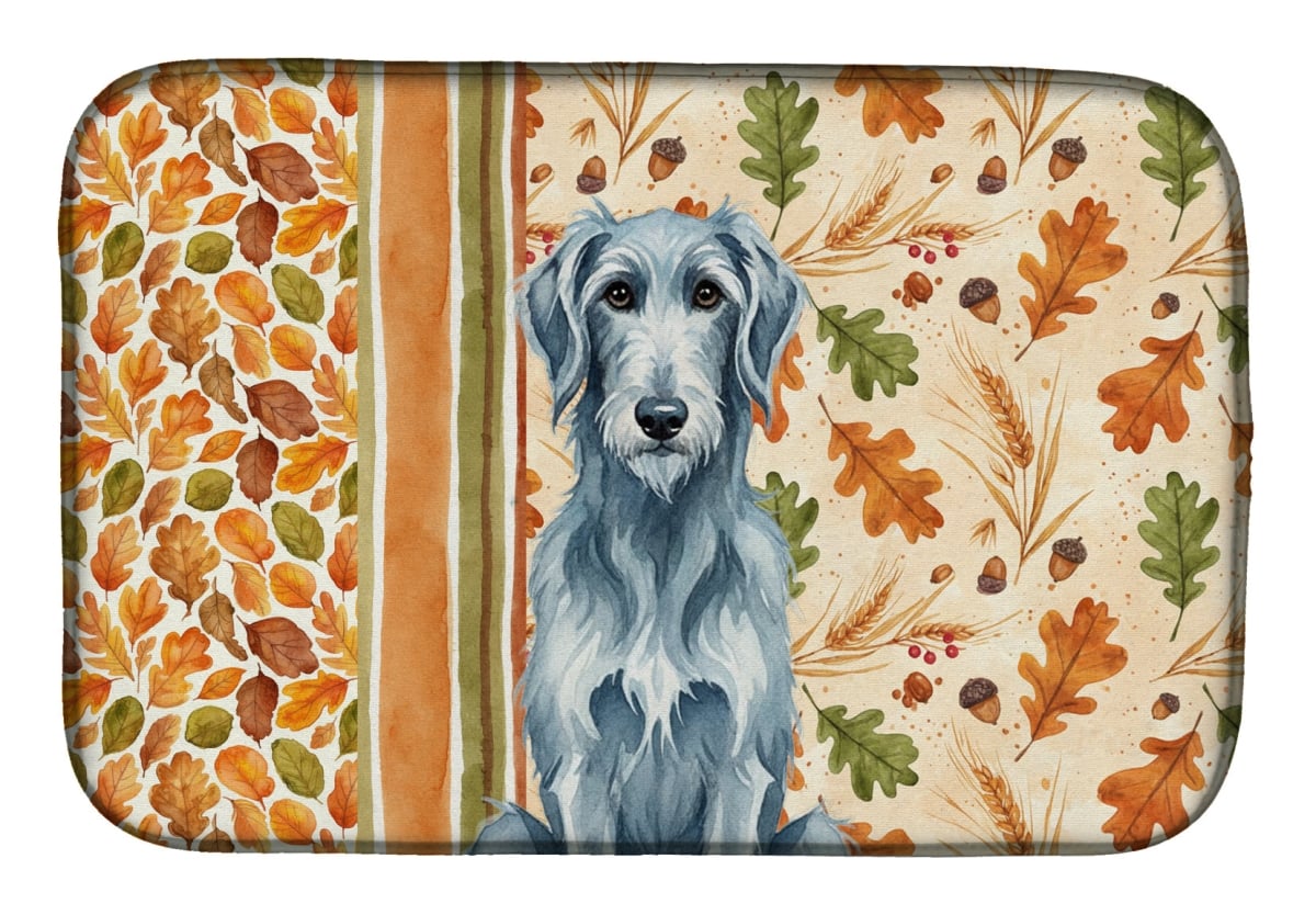 WDK8002DDM 21 x 14 in. Blue-Gray Scottish Deerhound Heirloom Fall Dish Drying Mat - Multi Color