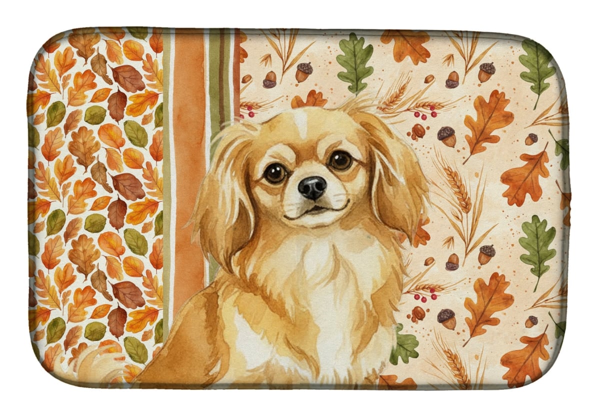 WDK8040DDM 21 x 14 in. Gold Tibetan Spaniel Heirloom Fall Dish Drying Mat - Multi Color