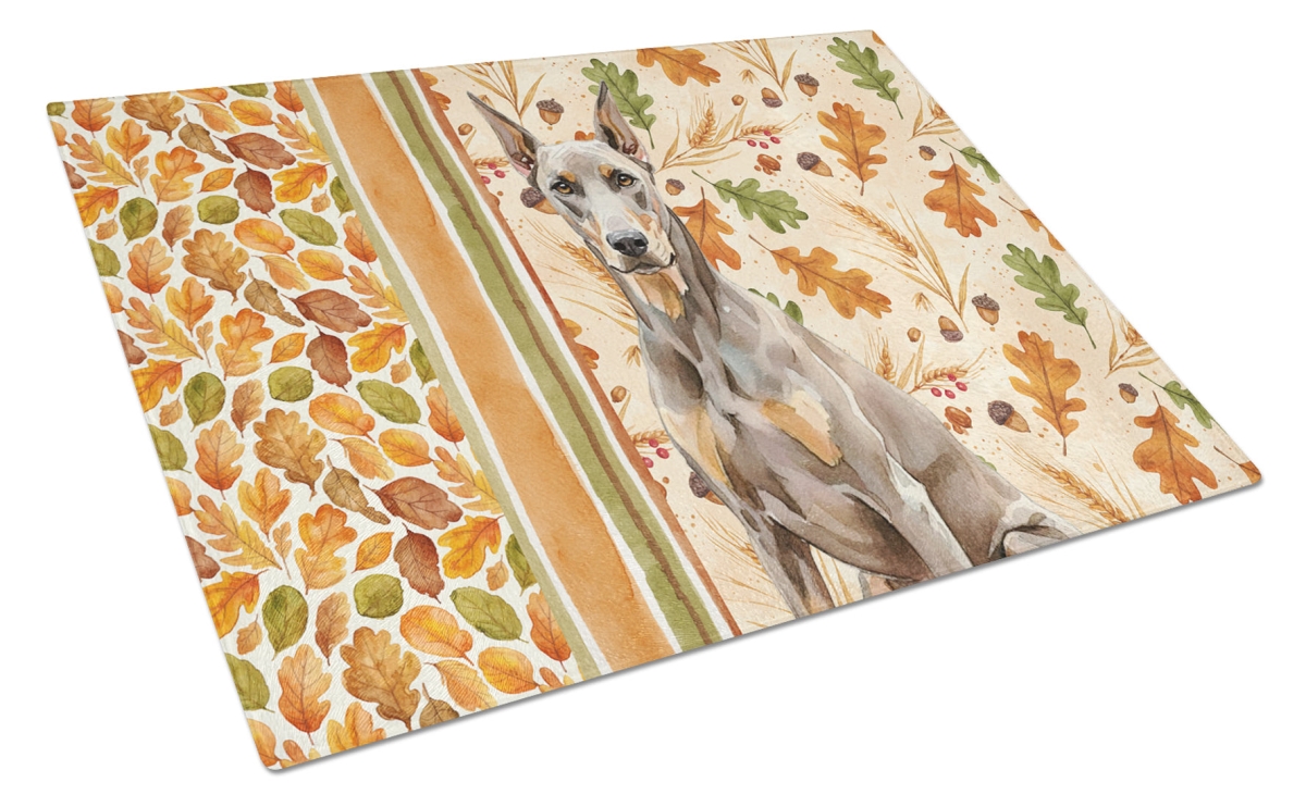 Picture of Carolines Treasures WDK7808LCB 15 x 12 in. Fawn Doberman Pinscher Heirloom Fall Glass Cutting Board