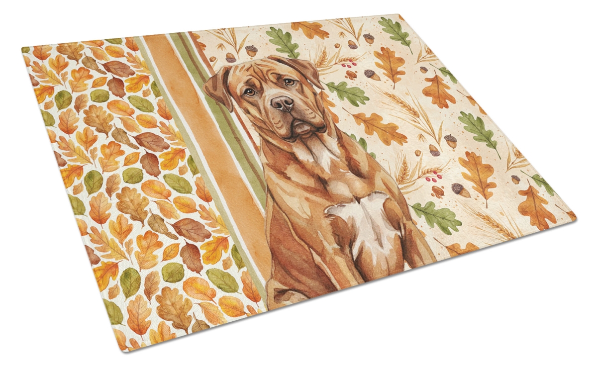 Picture of Carolines Treasures WDK7813LCB 15 x 12 in. Mahogany Dogue de Bordeaux Heirloom Fall Glass Cutting Board