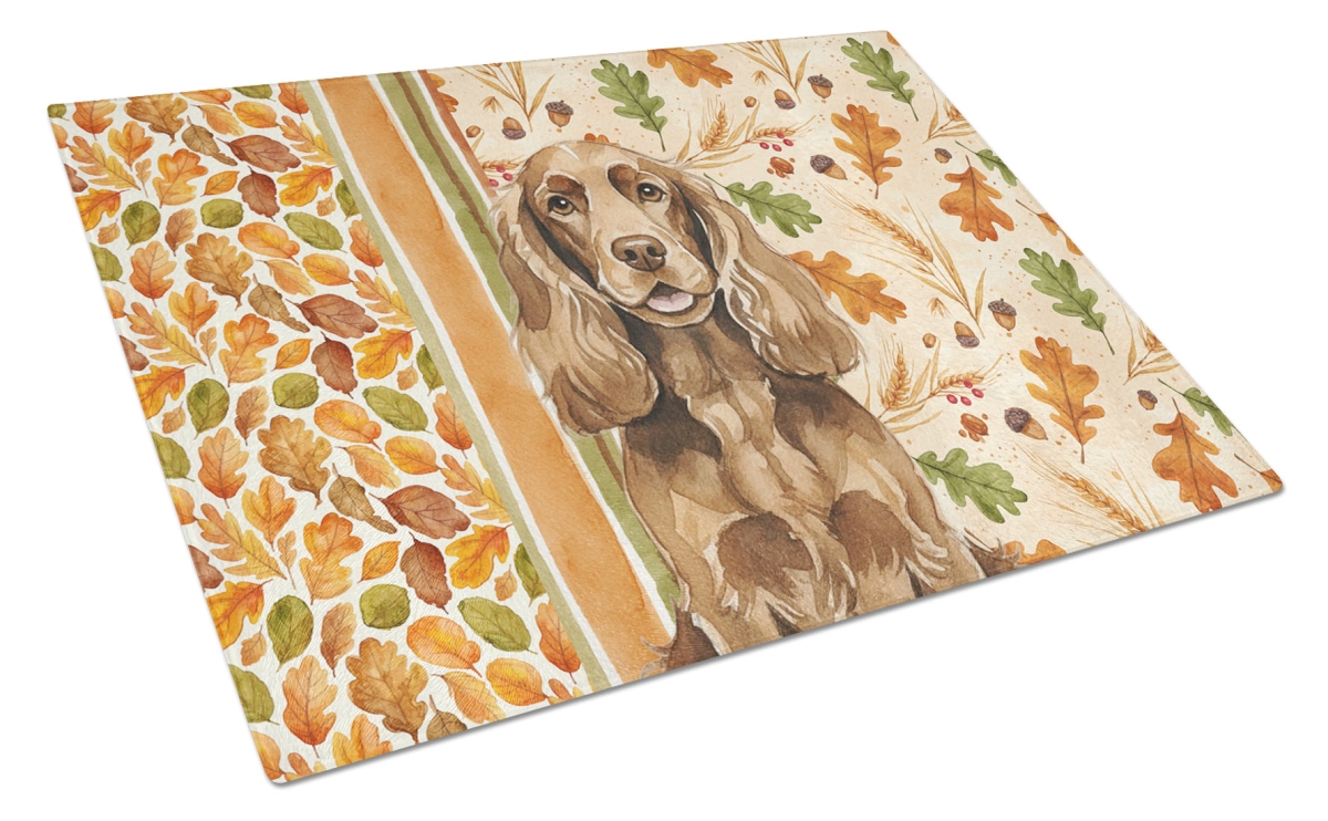 Picture of Carolines Treasures WDK7820LCB 15 x 12 in. Liver English Cocker Spaniel Heirloom Fall Glass Cutting Board