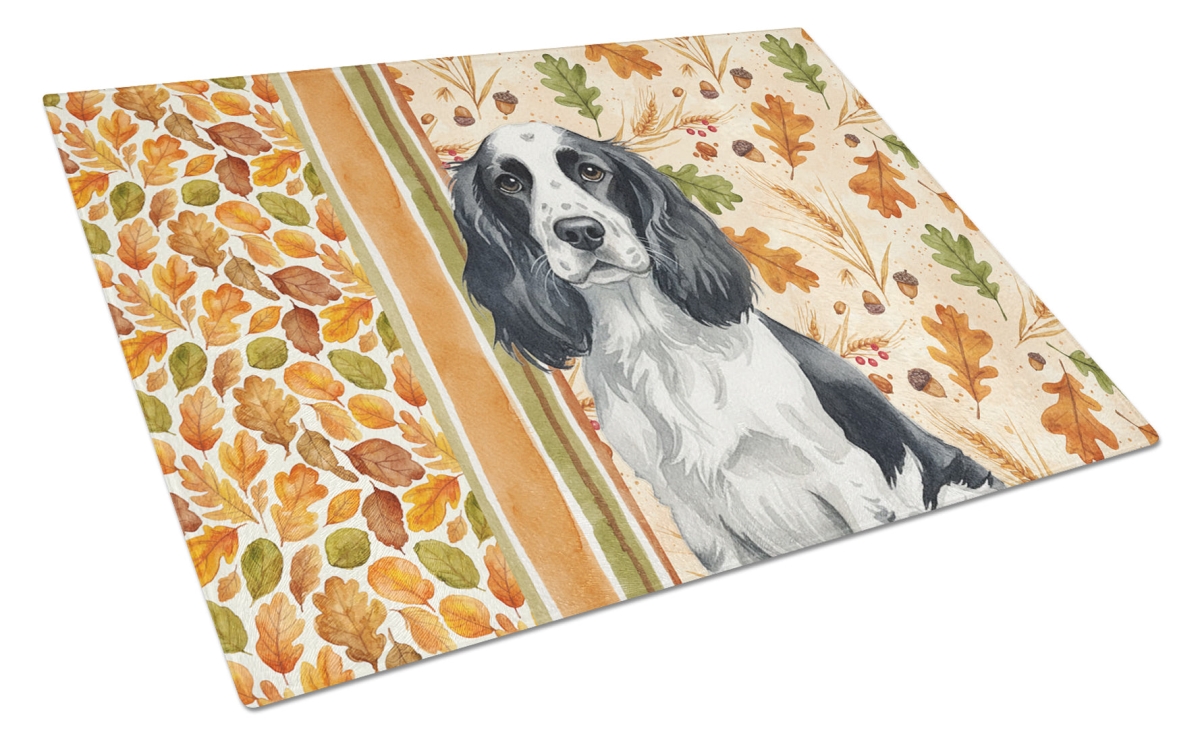 Picture of Carolines Treasures WDK7832LCB 15 x 12 in. Black & White English Springer Spaniel Heirloom Fall Glass Cutting Board