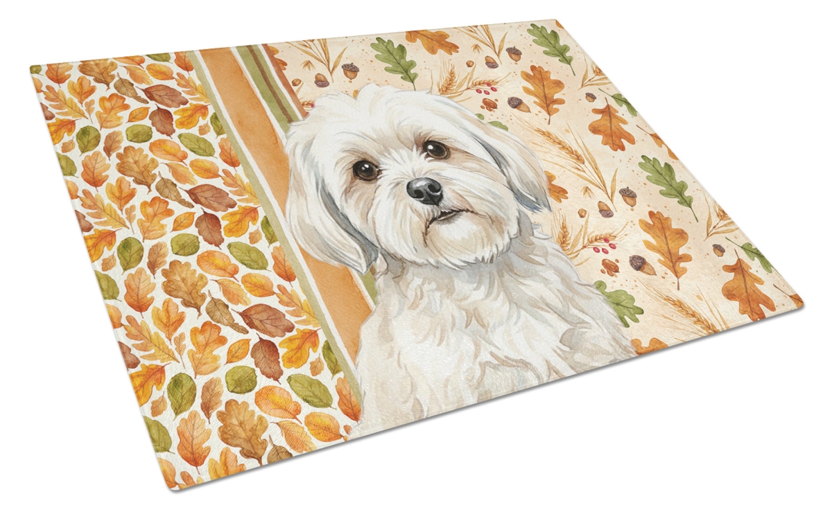 Picture of Carolines Treasures WDK7905LCB 15 x 12 in. White Lhasa Apso Heirloom Fall Glass Cutting Board
