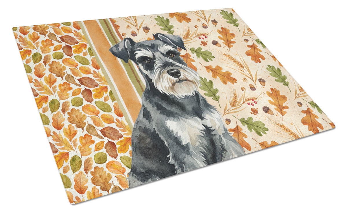 Picture of Carolines Treasures WDK7917LCB 15 x 12 in. Black & Silver Miniature Schnauzer Heirloom Fall Glass Cutting Board
