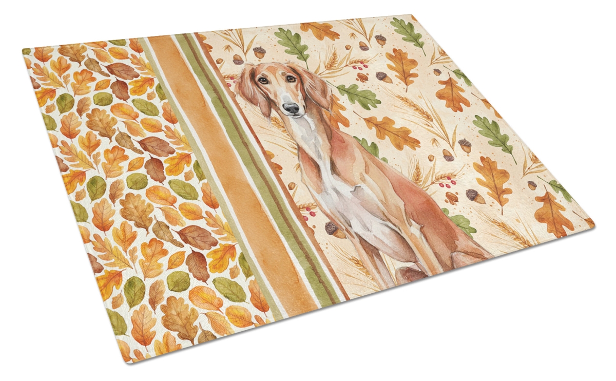 Picture of Carolines Treasures WDK7997LCB 15 x 12 in. Red Saluki Heirloom Fall Glass Cutting Board