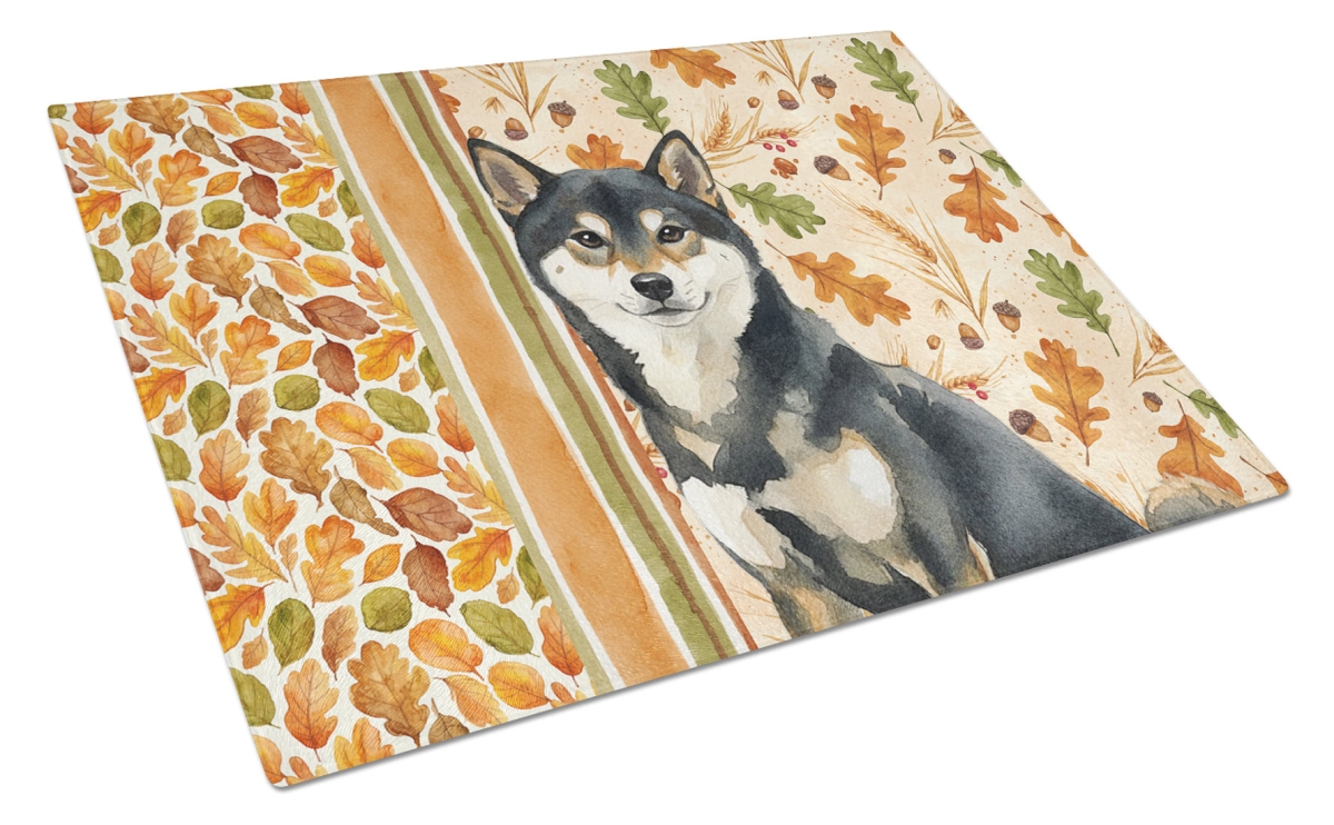 Picture of Carolines Treasures WDK8013LCB 15 x 12 in. Black & Tan Shiba Inu Heirloom Fall Glass Cutting Board