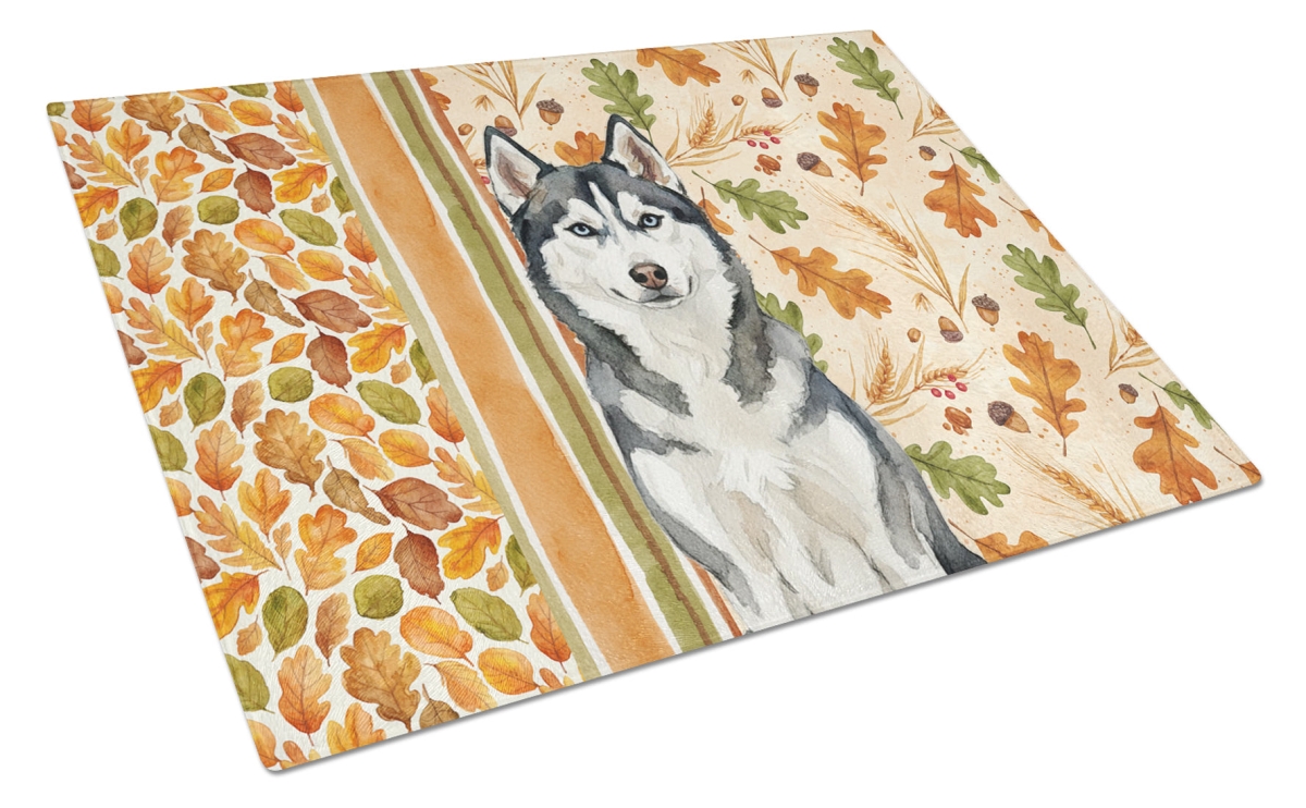 Picture of Carolines Treasures WDK8021LCB 15 x 12 in. Siberian Husky Heirloom Fall Glass Cutting Board
