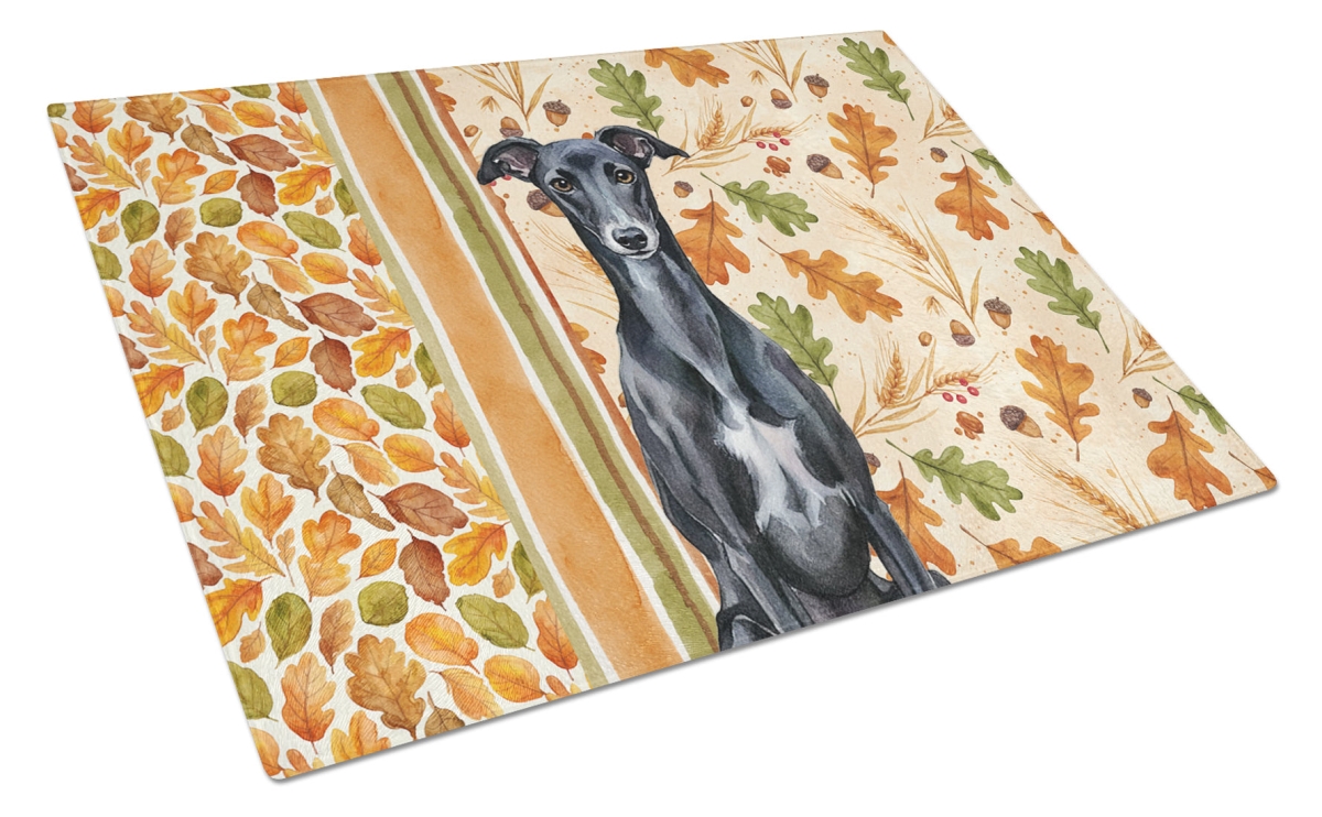 Picture of Carolines Treasures WDK8051LCB 15 x 12 in. Black Whippet Heirloom Fall Glass Cutting Board