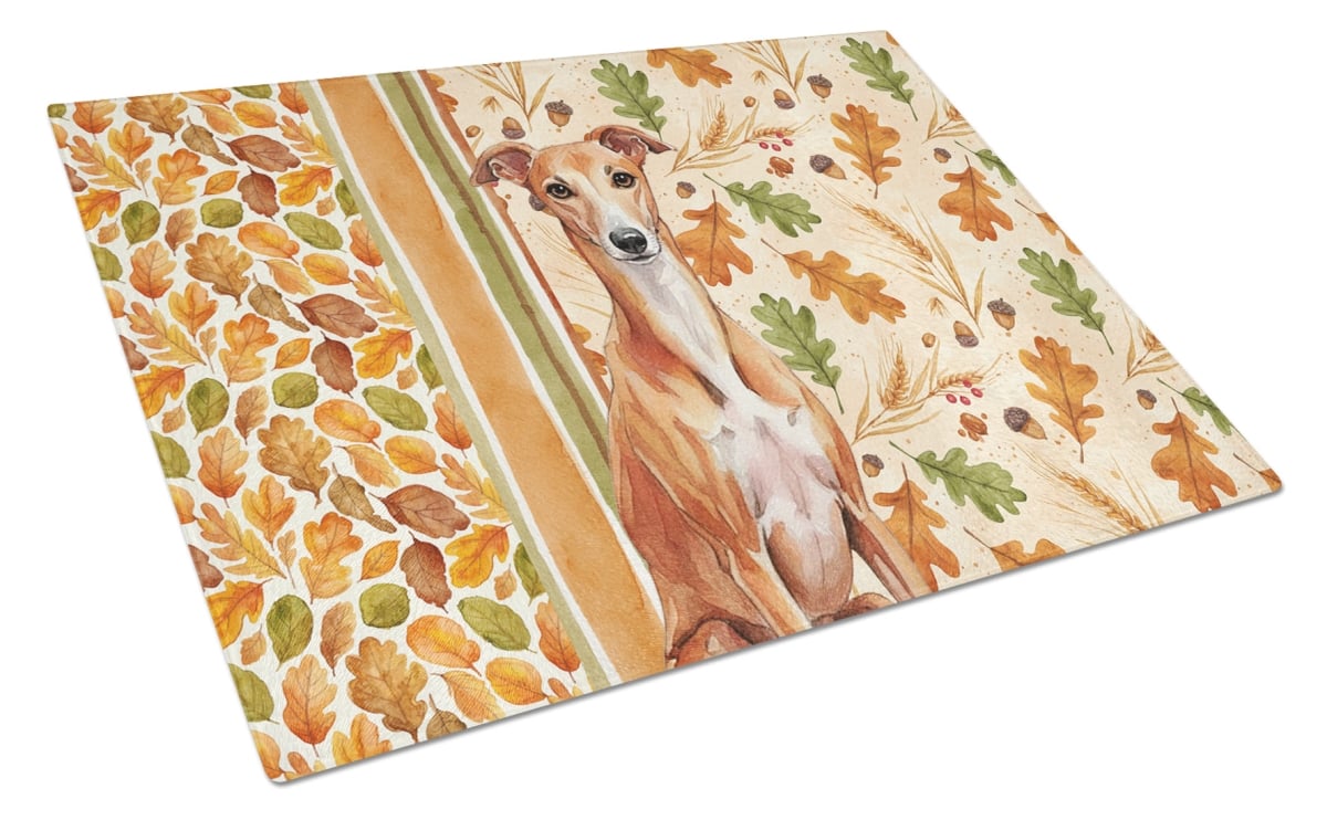 Picture of Carolines Treasures WDK8055LCB 15 x 12 in. Red Whippet Heirloom Fall Glass Cutting Board