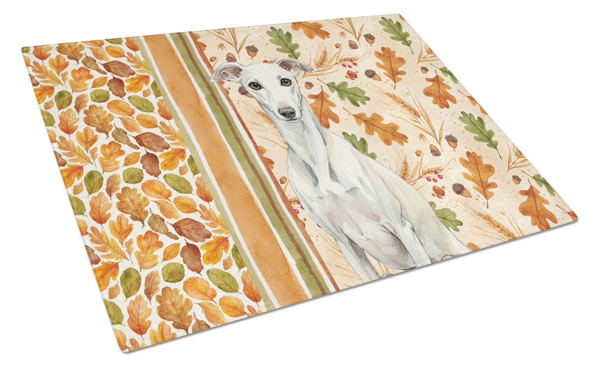 Picture of Carolines Treasures WDK8056LCB 15 x 12 in. White Whippet Heirloom Fall Glass Cutting Board